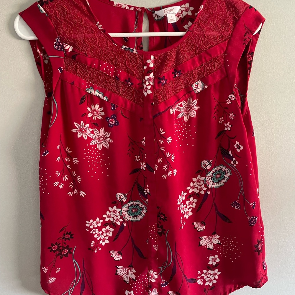 Candie's Red Floral Lace-Trim Camisole